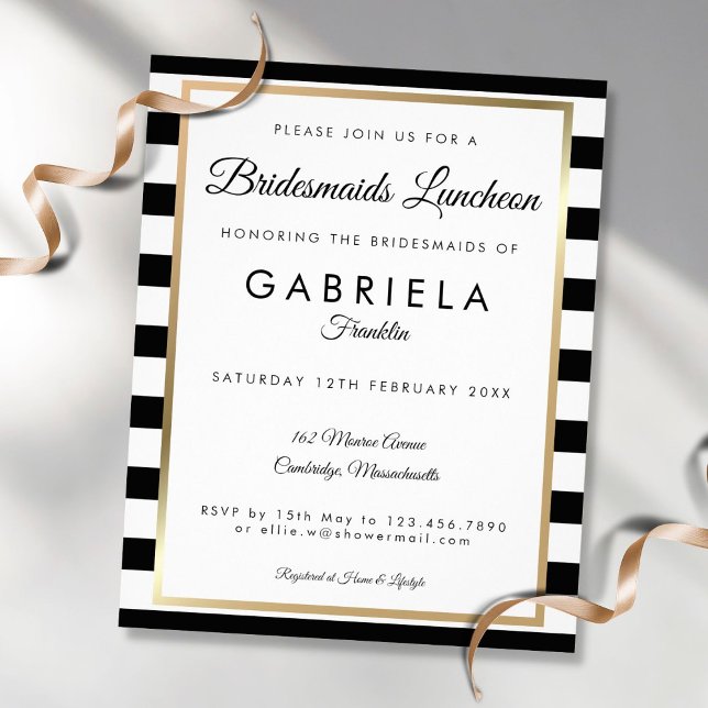  Budget Striped Gold Bridesmaids Luncheon Invite Flyer (Creator Uploaded)