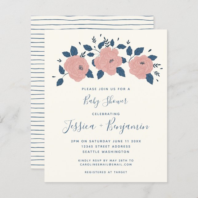 Budget Stylish Blue Garden Flower Baby Shower   (Front/Back)