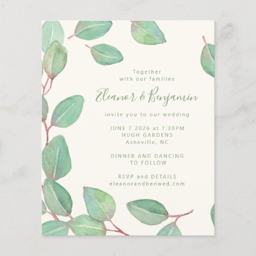 Budget Stylish Eucalyptus Greenery Script Wedding