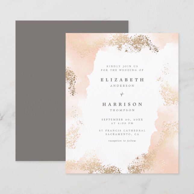 Budget Stylish Gold Dust Blush Watercolor Wedding (Front/Back)