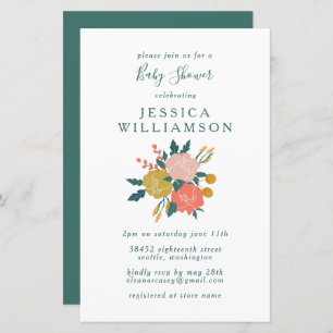 Budget Stylish Green Floral Baby Shower Invitation