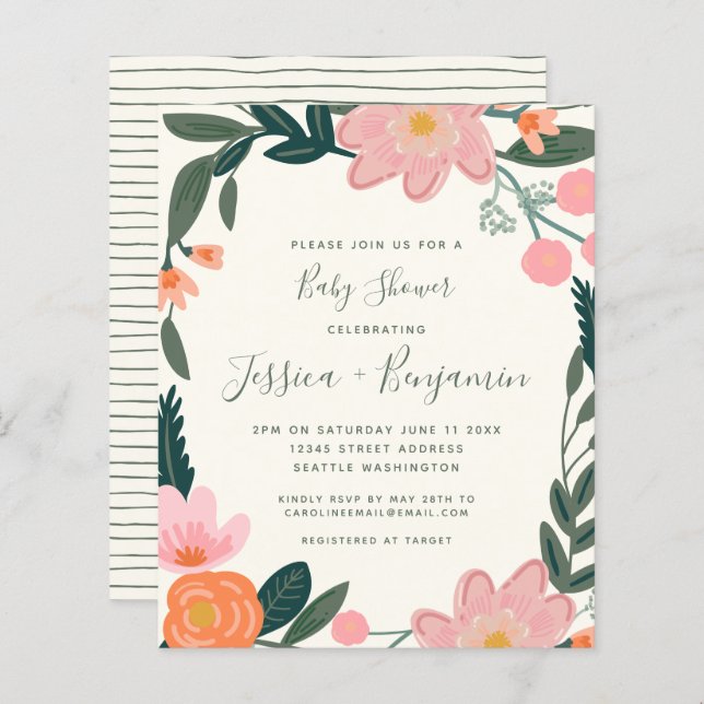 Budget Stylish Pink Garden Floral Baby Shower   (Front/Back)