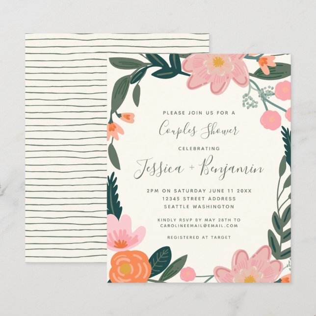 Budget Stylish Pink Garden Floral Couples Shower   (Front/Back)