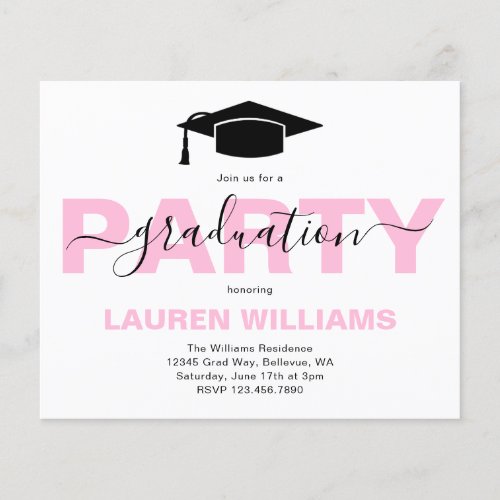 Budget Stylish Pink Graduation Party Invitation