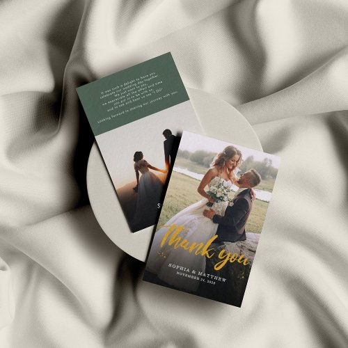 Budget Stylish Script Photo Wedding Thank You Card