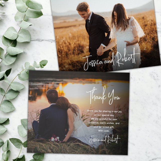 Budget Stylish Script Wedding Thank You Photo Card (Creator Uploaded)