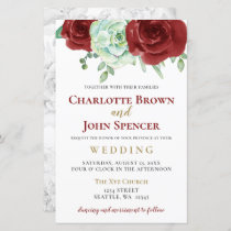 Budget succulent burgundy wedding invitation
