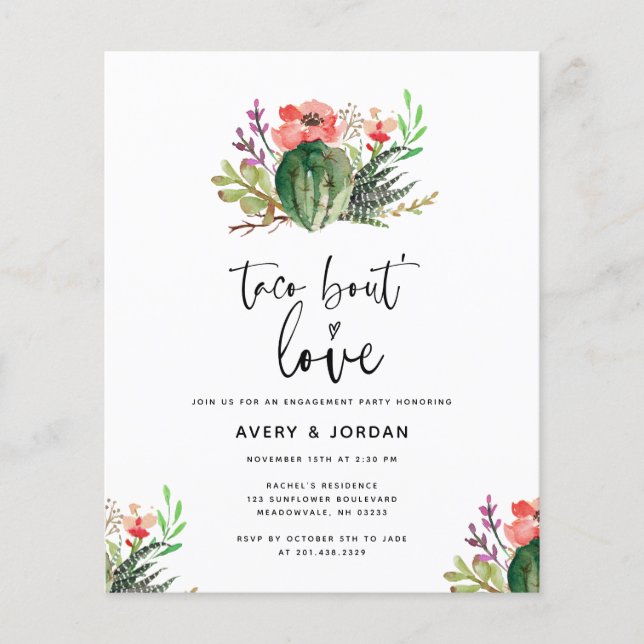 Budget Succulent Taco Bout Love Engagement Party  Flyer (Front)