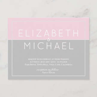 Budget Sugar Pink Grey Wedding Invitation Modern Postcard