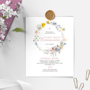 Budget Summer Boho First Holy Communion Invitation