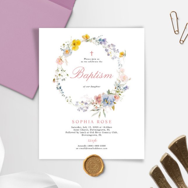 Budget Summer Boho Wildflowers Baptism Invitation (Creator Uploaded)