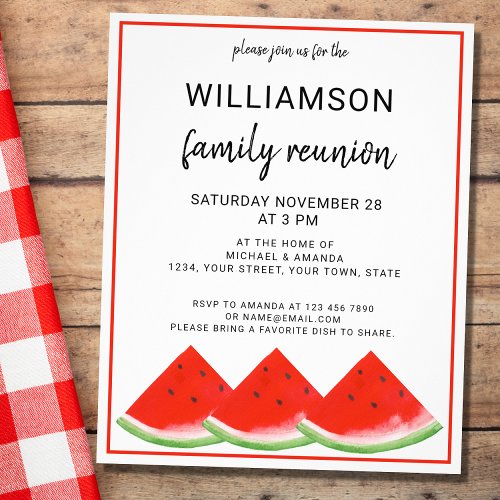Budget Summer Family Reunion Watermelon Invitation Flyer