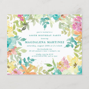 Budget Summer Floral 100th Birthday Invitation