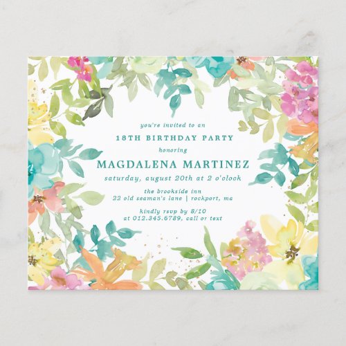 Budget Summer Floral 18th Birthday Invitation