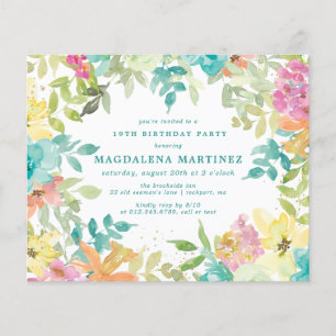 Budget Summer Floral 19th Birthday Invitation