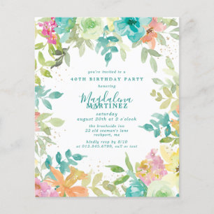 Budget Summer Floral 40th Birthday Invitation