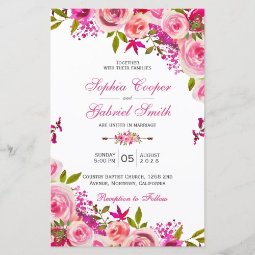 Budget Summer Hot Pink Floral Wedding Invitation