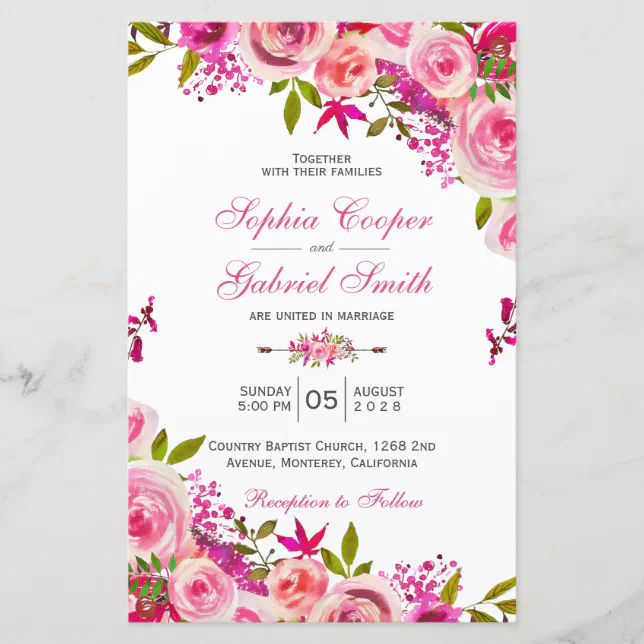 Budget Summer Hot Pink Floral Wedding Invitation | Zazzle