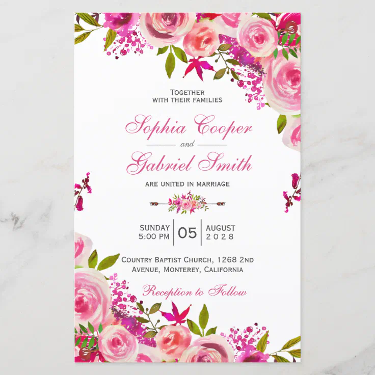 Hot Fuchsia Pink Watercolour Lights Welcome To Our Wedding Sign 