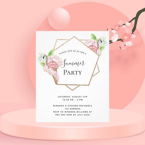 Budget summer party pink flamingo invitation