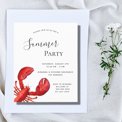 Budget Summer party seafood red lobster invitation