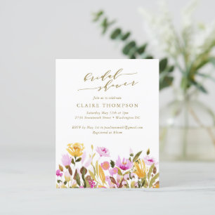 Budget Summer Pink Flowers Bridal Shower Invite