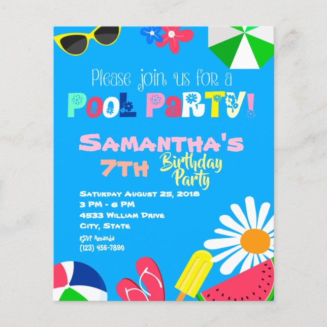 Budget Summer Pool Party Birthday Beach Ball  (Front)