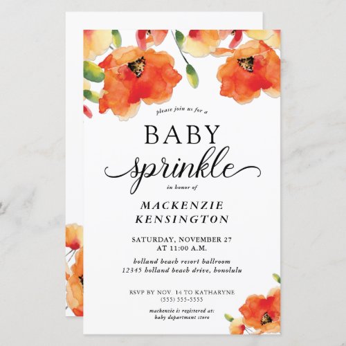 Budget Summer Poppy Baby Sprinkle Invitation