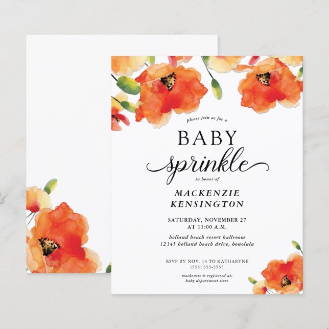 Budget Summer Poppy Baby Sprinkle Invitation (Front/Back)