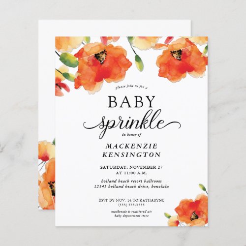 Budget Summer Poppy Baby Sprinkle Invitation