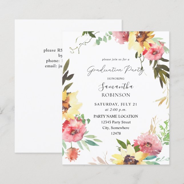 Budget Summer Sunflower Floral Graduation Party (Front/Back)