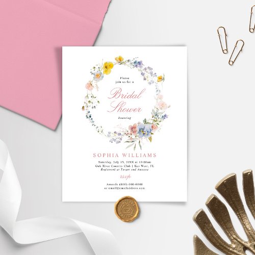 Budget Summer Wildflowers Bridal Shower Invitation