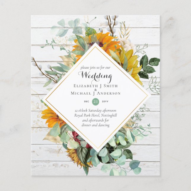 Budget Sun Flowers Greenery WEDDING Invitations Flyer (Front)