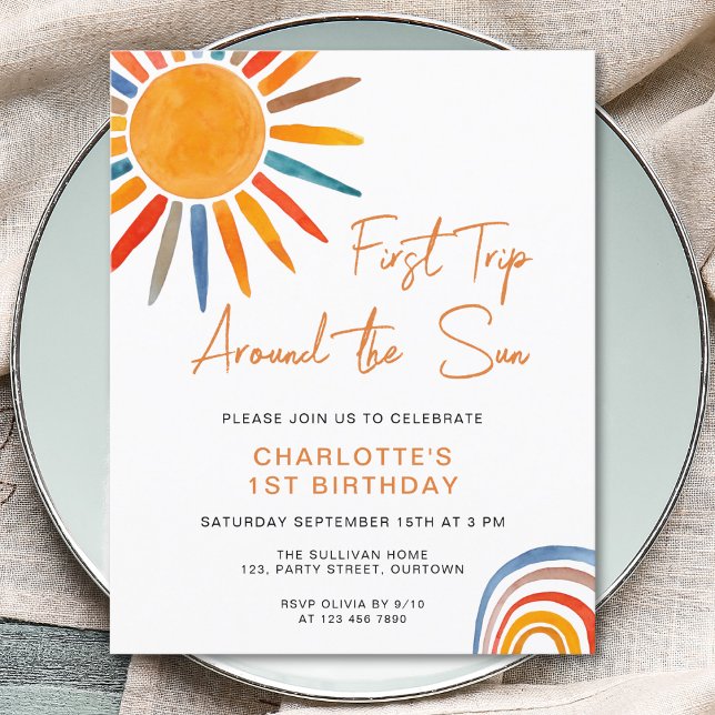 Budget Sun Girl's 1st Birthday Invitation (Creator Uploaded)