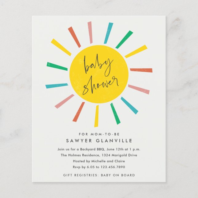 Budget Sun Script Modern Baby Shower Invitation Flyer (Front)