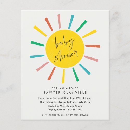 Budget Sun Script Modern Baby Shower Invitation Flyer