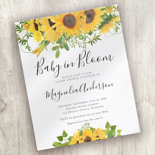 BUDGET Sunflower Baby in Bloom Shower Invitation