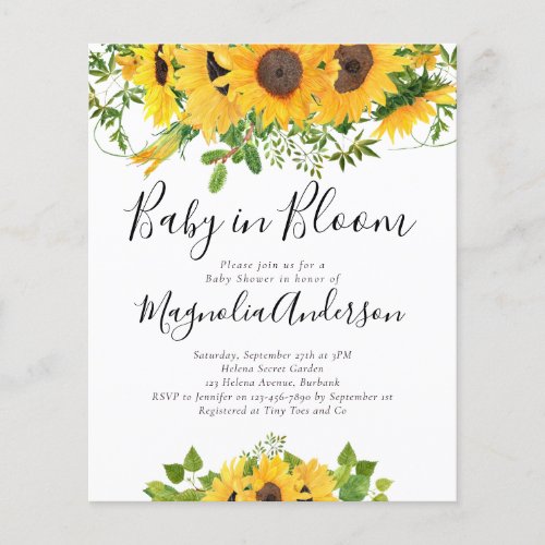 BUDGET Sunflower Baby in Bloom Shower Invitation