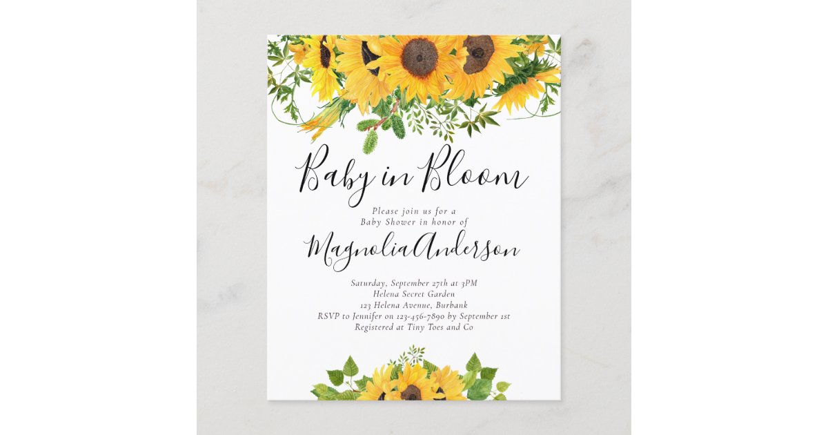 BUDGET Sunflower Baby in Bloom Shower Invitation | Zazzle