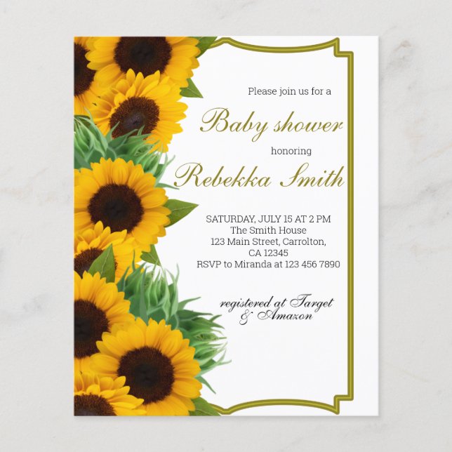 Budget Sunflower Baby Shower İnvitation  (Front)