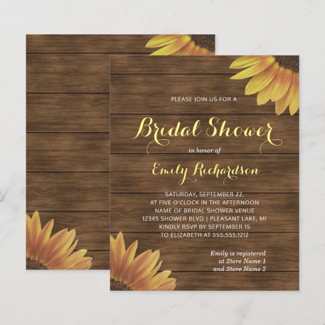 Budget Sunflower Barn Wood Rustic Bridal Shower (Front/Back)