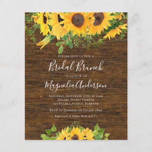 Budget Sunflower Bridal Shower Brunch Invitation