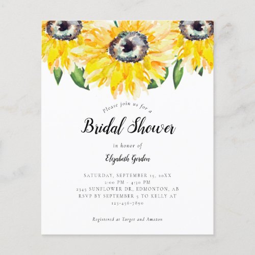 Budget Sunflower Bridal Shower Elegant Watercolor