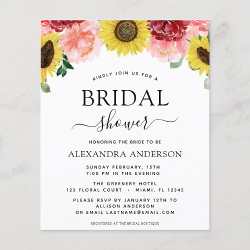 Budget Sunflower Bridal Shower Floral Invitations Flyer