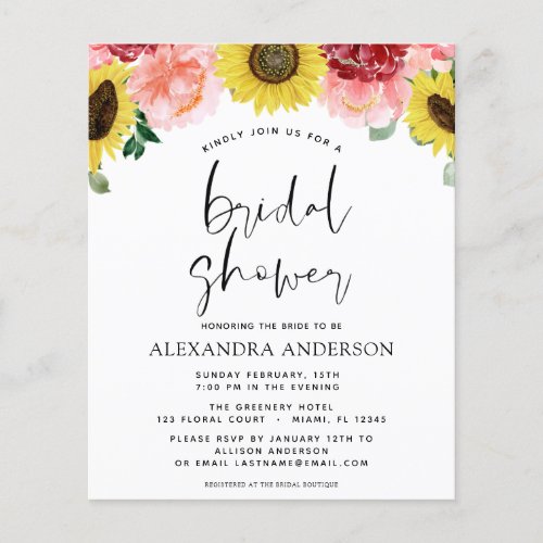 Budget Sunflower Bridal Shower Floral Invitations Flyer