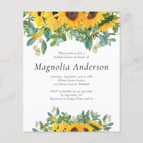 Budget Sunflower Bridal Shower Invitation