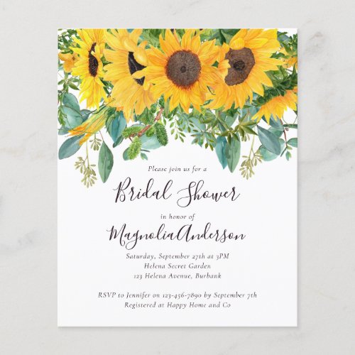 Budget Sunflower Bridal Shower Invitation