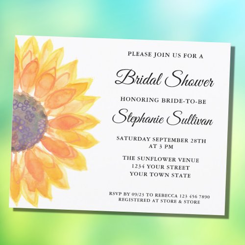 Budget Sunflower Bridal Shower Invitation