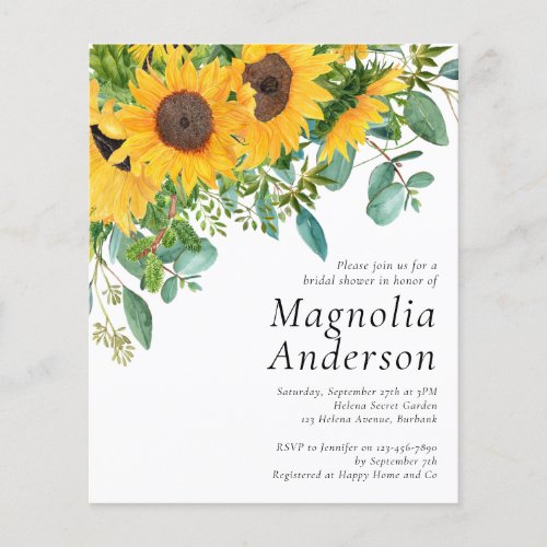 Budget Sunflower Bridal Shower Invitation