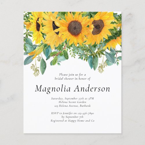 Budget Sunflower Bridal Shower Invitation